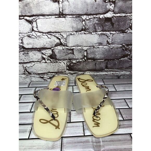 Sam Edelman Luciana Clear Cream Snakeskin Thong Strap Slide Sandals Women 10.5M - Picture 4 of 16